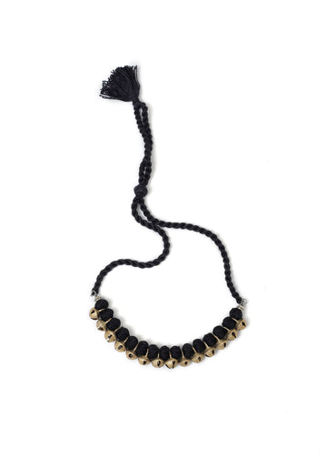 Onyx Black Thread Silver Tribal Necklace